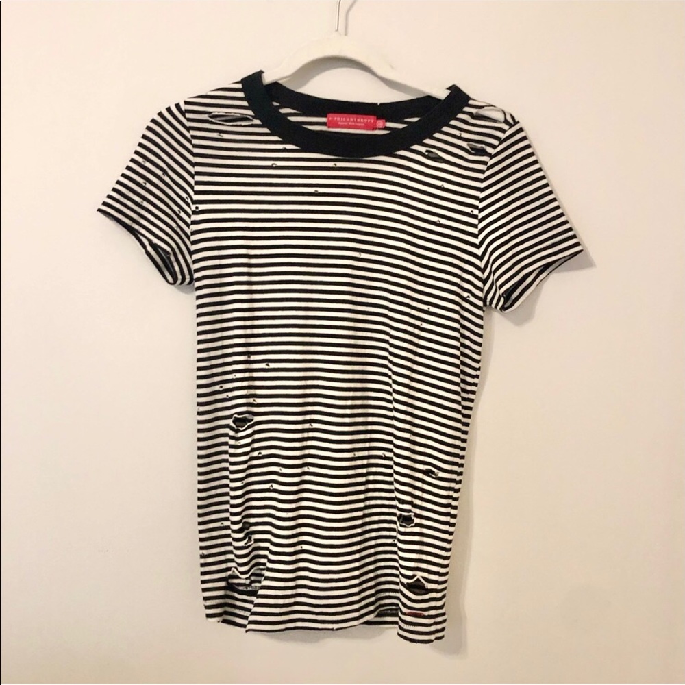 Philanthropy Distressed Striped Tee | XS